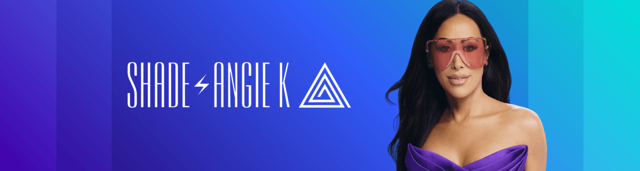 Shop Angie K Logo over blue gradient background header