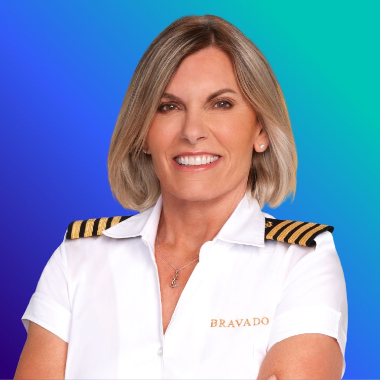 Headshot of Captain Sandy Yawn on blue to green gradient background