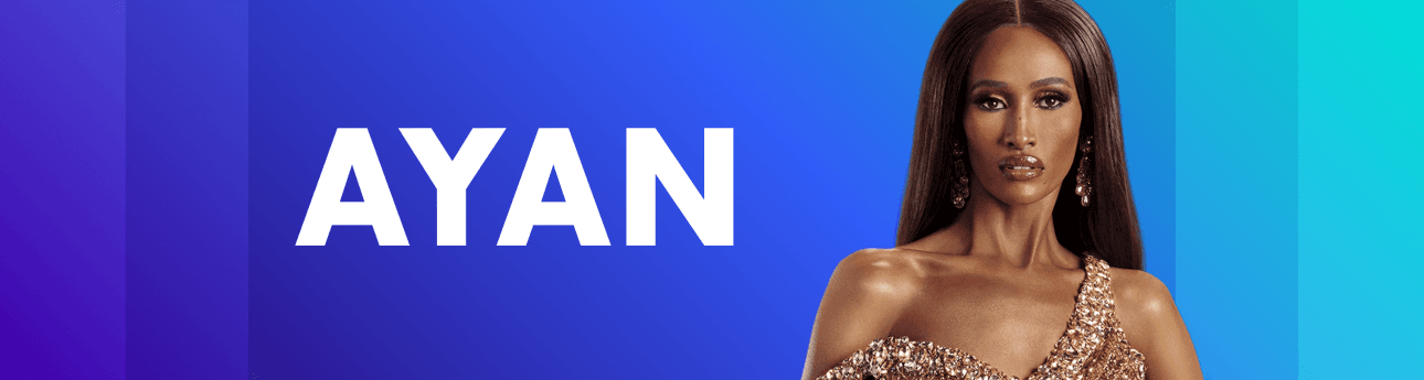 Shop Ayan Beauty Logo on blue gradient background header