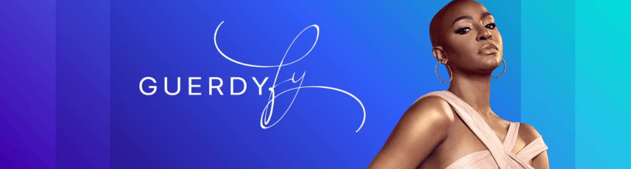 Shop Guerdyfy Logo on blue gradient background header