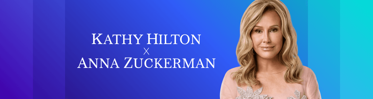 Shop Kathy Hilton by anna Zuckerman Logo on blue gradient background header
