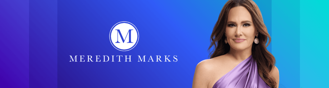 Shop Meredith Marks Logo on blue gradient background header