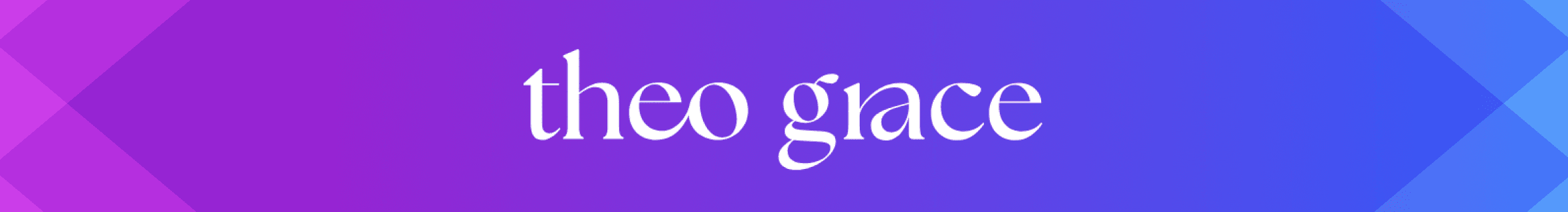 Shop Theo Grace Logo on purple gradient background header