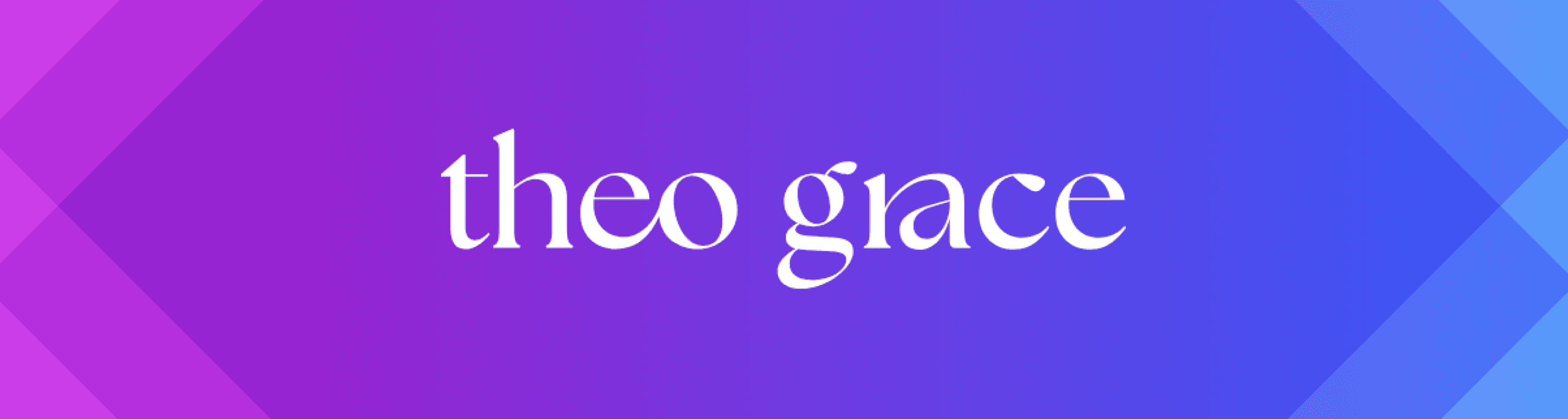 Shop Theo Grace Logo on purple gradient background header