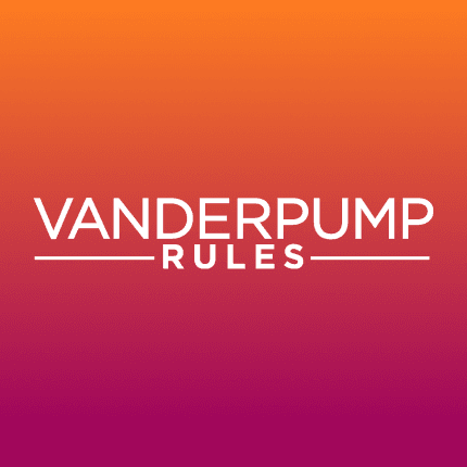 Vanderpump Rules logo on orange-magenta gradient.