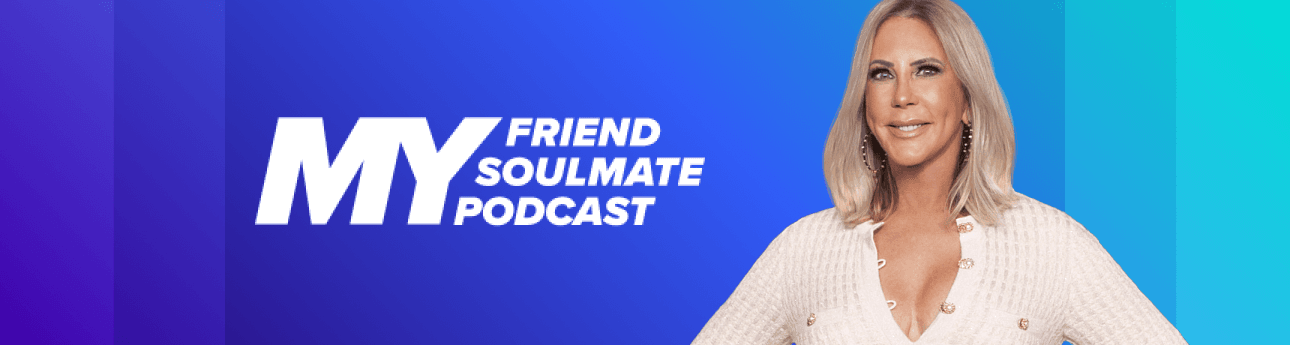 Shop My Friend, My Soulmate My Podcast Logo on blue gradient background header